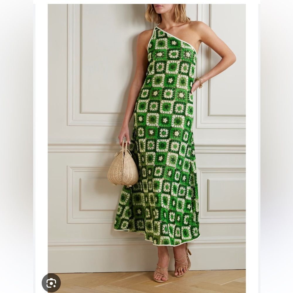 Johanna Ortiz Lemongrass one-shoulder crocheted maxi dress NWT